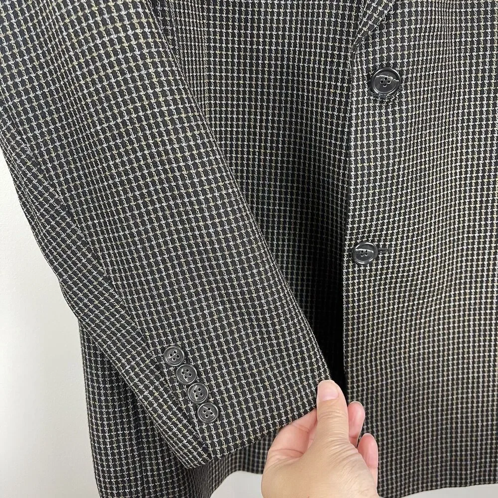Hugo Boss Blazer Jacket Men 44L‎ Black Brown Schurwolle Virgin Wool Blend Career